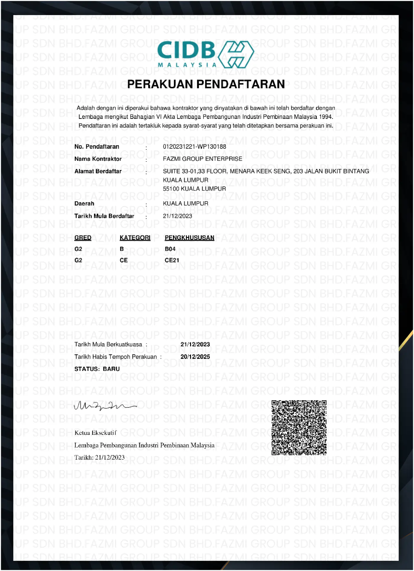 CIDB certificate