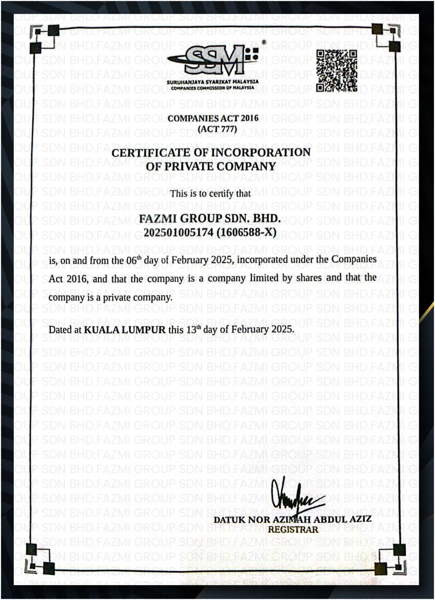 SSM certificate