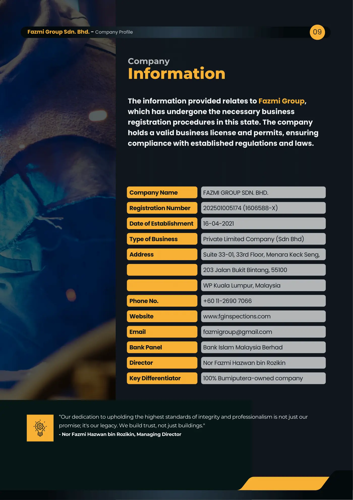 Company profile page 9